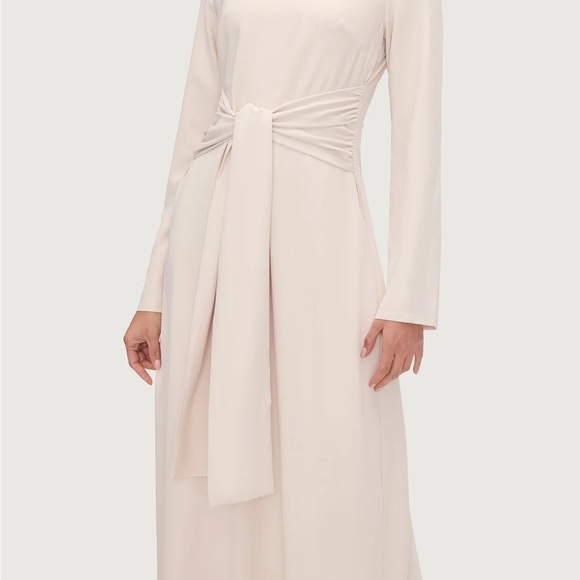 Gray Ruched Wrap Dress with Bishop Sleeves - Picture 8 of 9